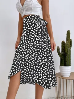 Elegant Polka Dot Print Ladies' Dress - Black And White - View 1