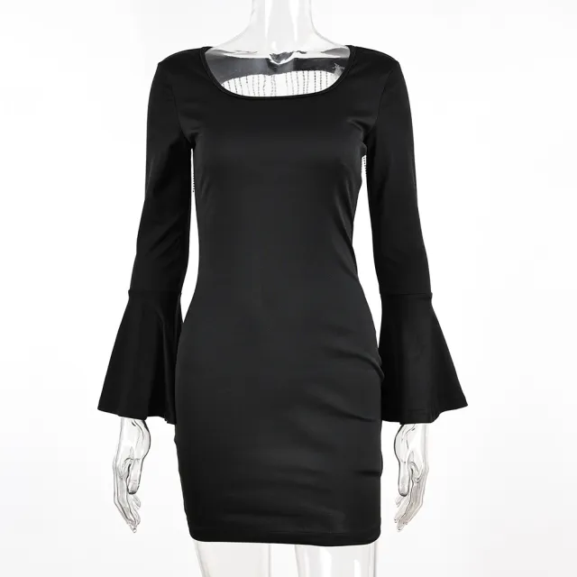 Women's Design Tassel Rhinestone Hollow Out Party Dress Black - Shop at LoveMi