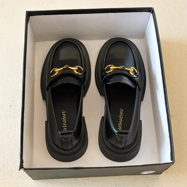 One Pedal Loafer Metal Buckle All match Soft Thin Shoes Black - Shop at LoveMi