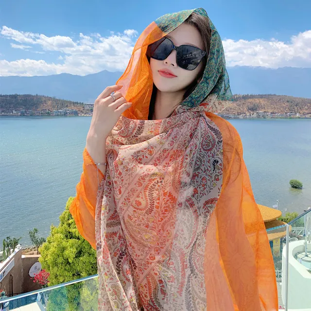 Desert Versatility For Traveling Sun Protection Toe Cap Silk Scarf Colorful Cashew Nuts - Shop at LoveMi