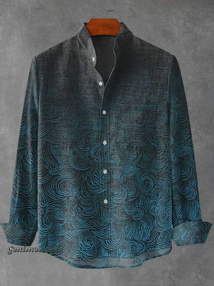 Mens Stand Up Collar Long Sleeve Shirt With Irregular Striped 3D Print