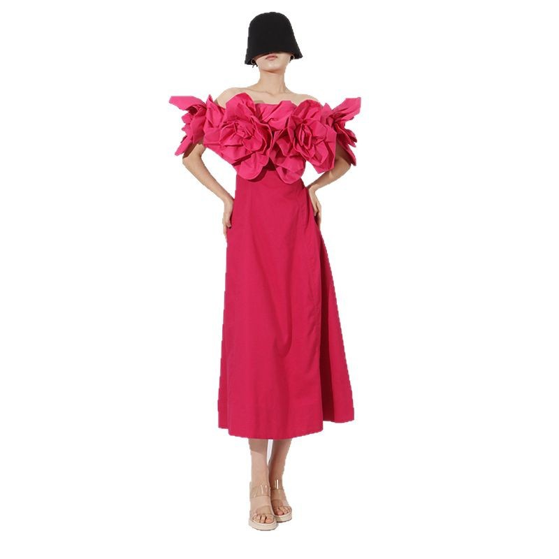 Fashion Heavy Industry Women's Three-dimensional Flower Design Dress