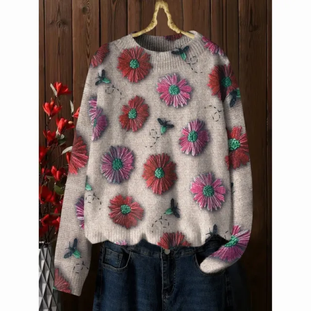 Western Style Beautiful Design Loose Slimming Printed Sweater Niche Fashion Red 7089 - Shop at LoveMi