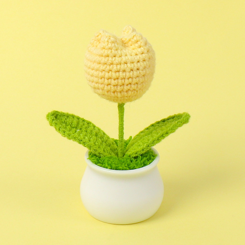 Finished Handmade Crocheted Wool Tulip Small Pot Plant