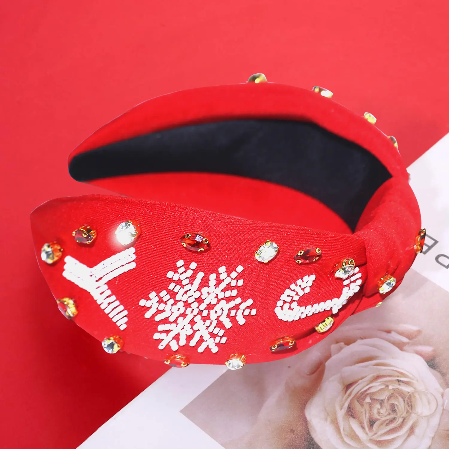 Christmas Snowflake Beads Headband Rhinestone Knotted Pearl