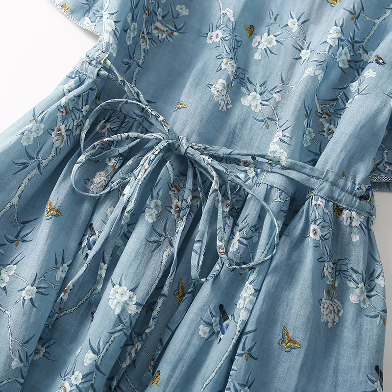 Summer Thin Vintage Cotton And Linen Floral Dress