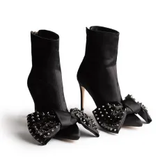 Catwalk Bow Booties Women's Shoes Stiletto Heel - Black - View 1