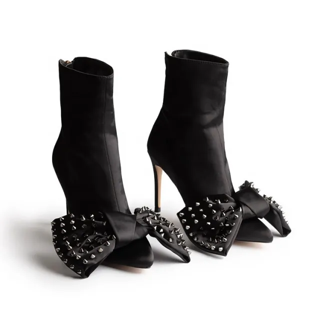 Catwalk Bow Booties Women's Shoes Stiletto Heel Black - Shop at LoveMi