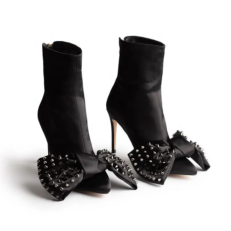 Catwalk Bow Booties Women's Shoes Stiletto Heel - Black