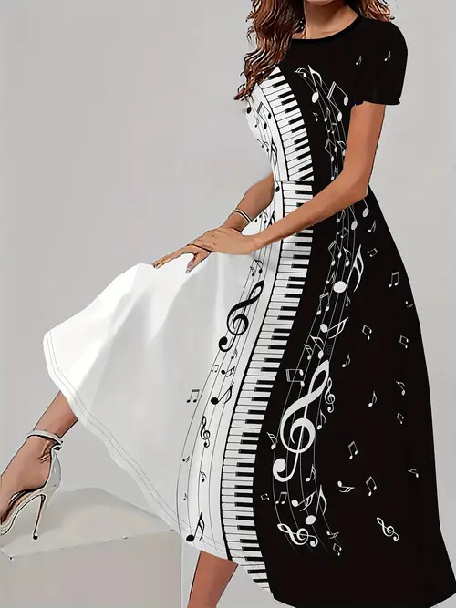 Trendy Casual All matching Floral Pattern Short Sleeve Round Neck Dress Wf008Rq250226Y049 - Shop at LoveMi