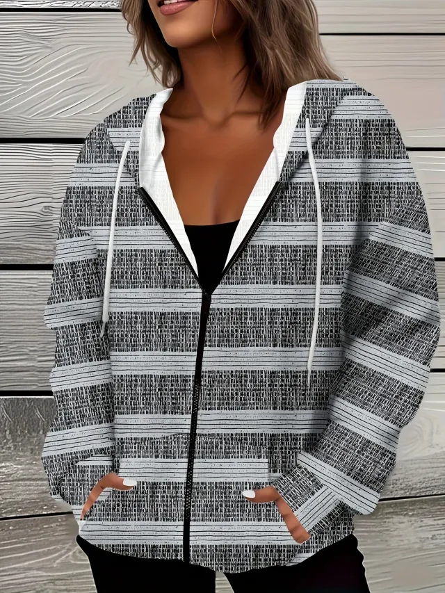 Casual All matching Fashion Trendy Plaid Stitching Breathable Zipper Sweater Mf08Jl250731Y145 S - Shop at LoveMi