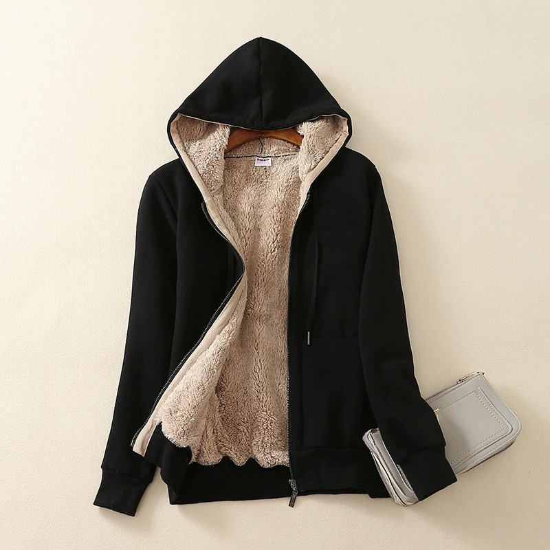 Fleece-lined Thickened Hooded Fashion Sweatshirt For Women Fleece-lined And Thickened