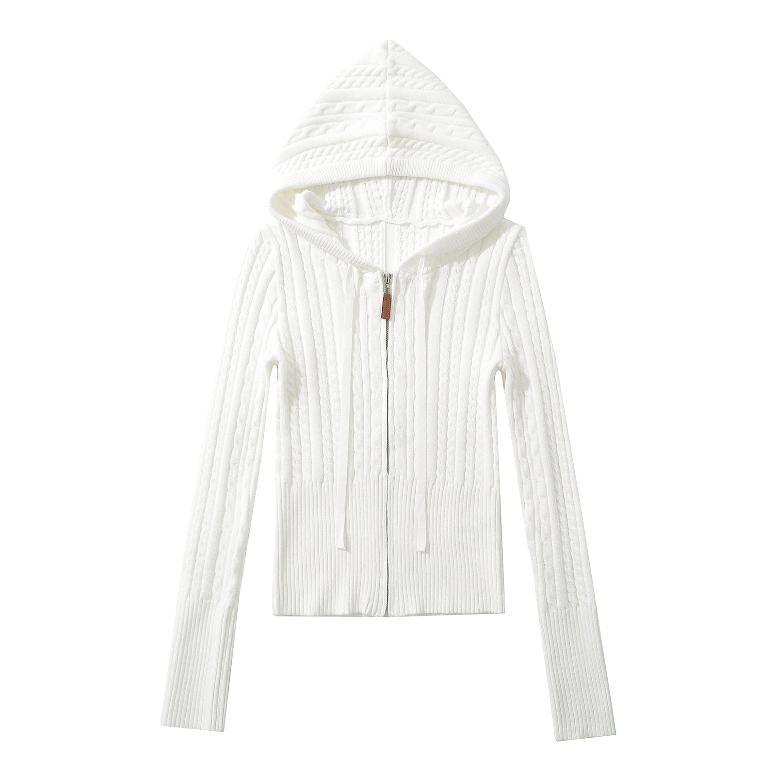 Sophisticated Zip-up Cable-knit Long-sleeve Sweater Jacket - Image 6