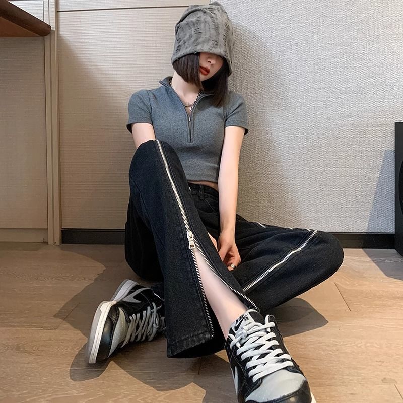 High-waisted Straight-leg Loose-fit Figure-flattering Slim Wide-leg Pants