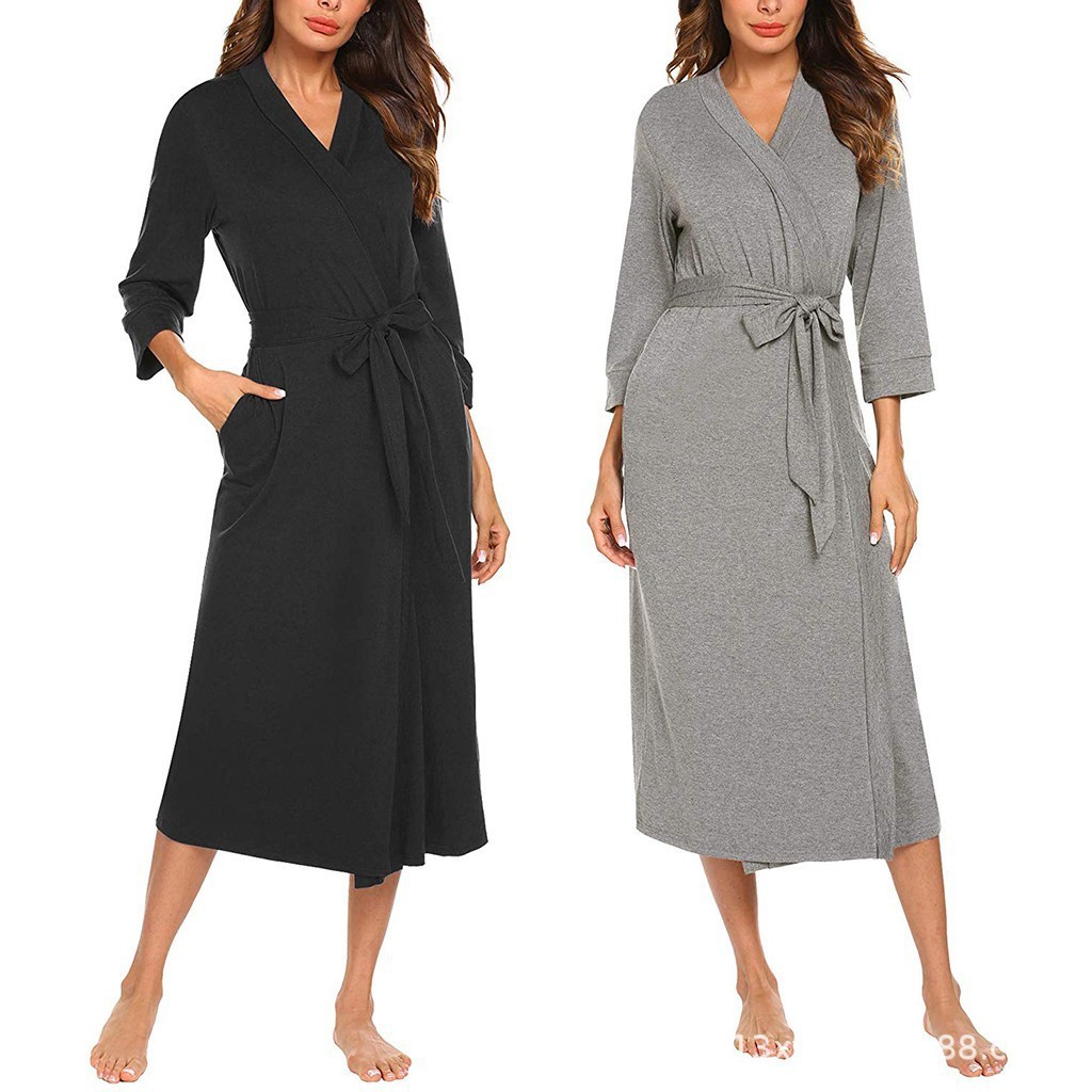 Women's European And American Style Nightgown Solid Color V-neck