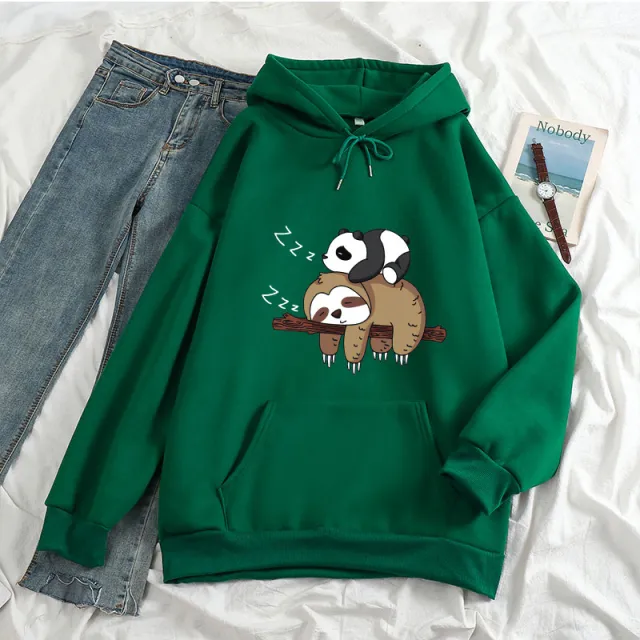 Women's Anime Print Long Sleeve Loose fitting Casual Pullover Green - Shop at LoveMi