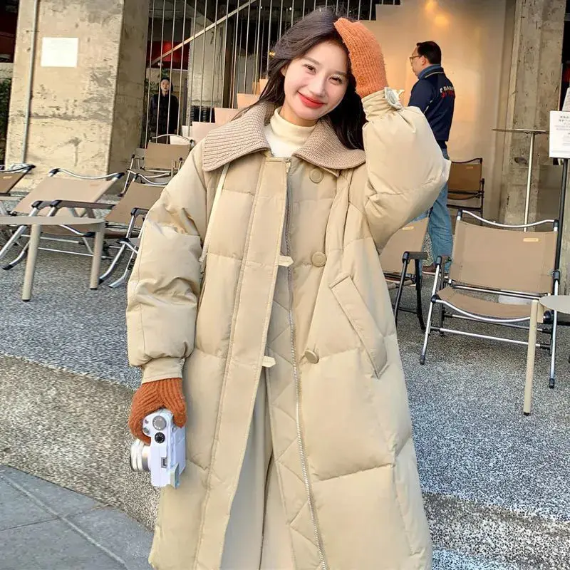 Womens Fashionable Knitted Long Cotton Coat