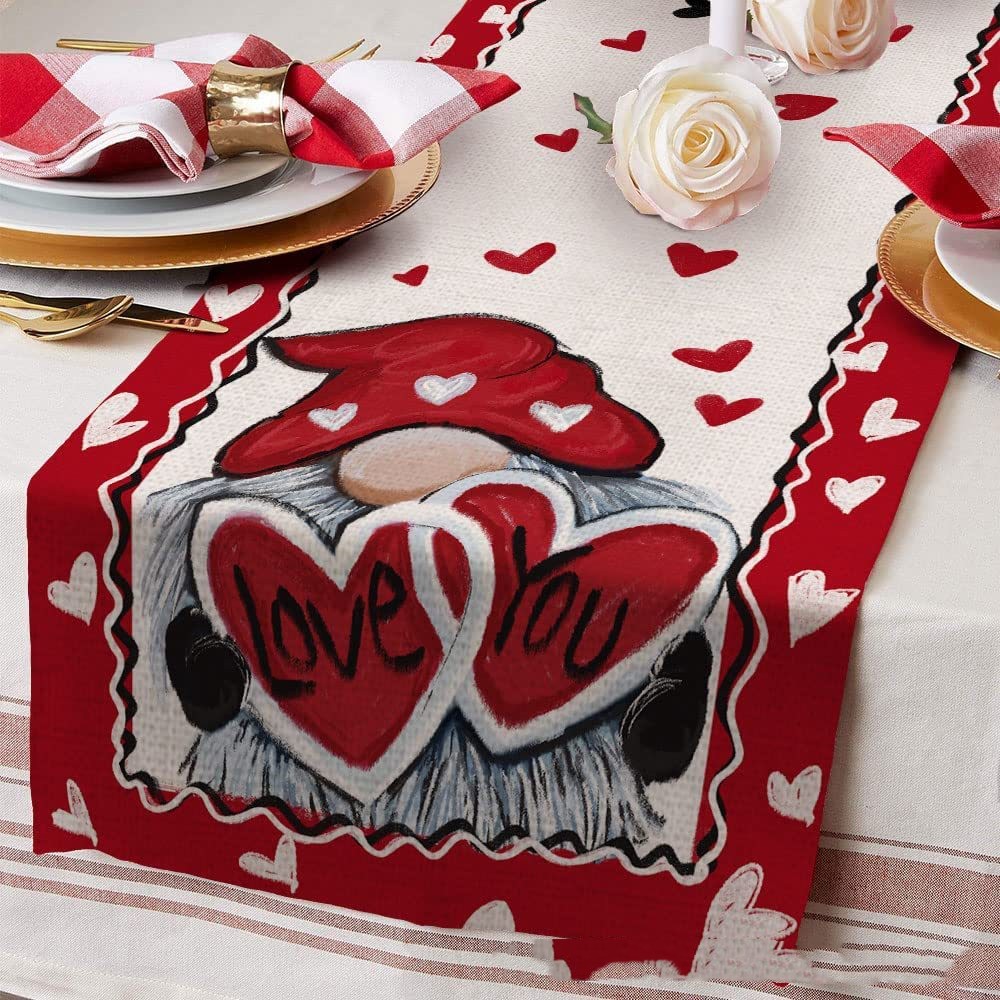 Valentine's Day Table Runner Linen Tablecloth (Red-30x180CM)