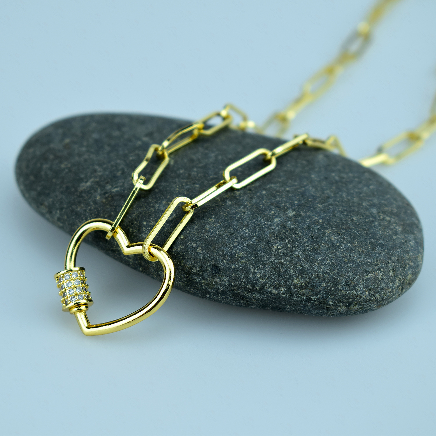 European And American Style Zircon Buckle Necklace Copper Micro Inlay Heart-shaped Zircon