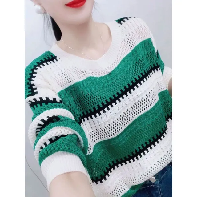 Rainbow Striped Sweater For Women Spring And Autumn White - Shop at LoveMi
