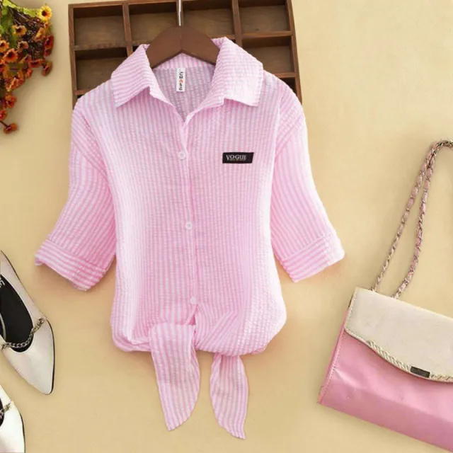 Striped Thin Shirt Women's Bow Outer Tops Pink Strips - Shop at LoveMi