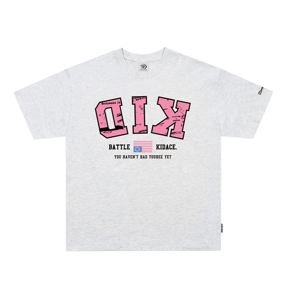 Letter Cotton Short Sleeve Loose Casual - Gray