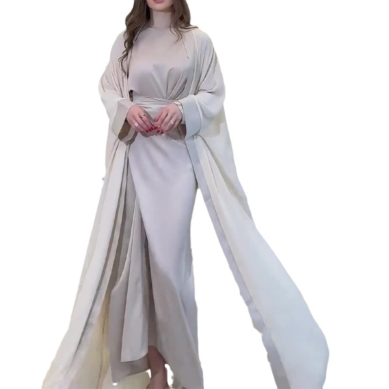 New Round Neck Waist Trimming High Waist Slim Fit Long Dress Robe Coat