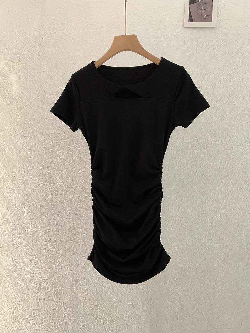 Hollow-out Ruffle Hip Dress Women's Slim-fit Slimming Skirt - Knot Black