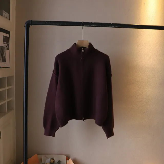 Loose All match Solid Color Premium Sweater Coat Wine Red - Shop at LoveMi