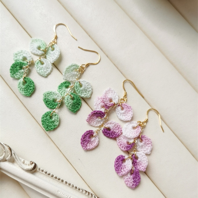 Lace Yarn Crocheted Artistic Gradient Leaf Earrings
