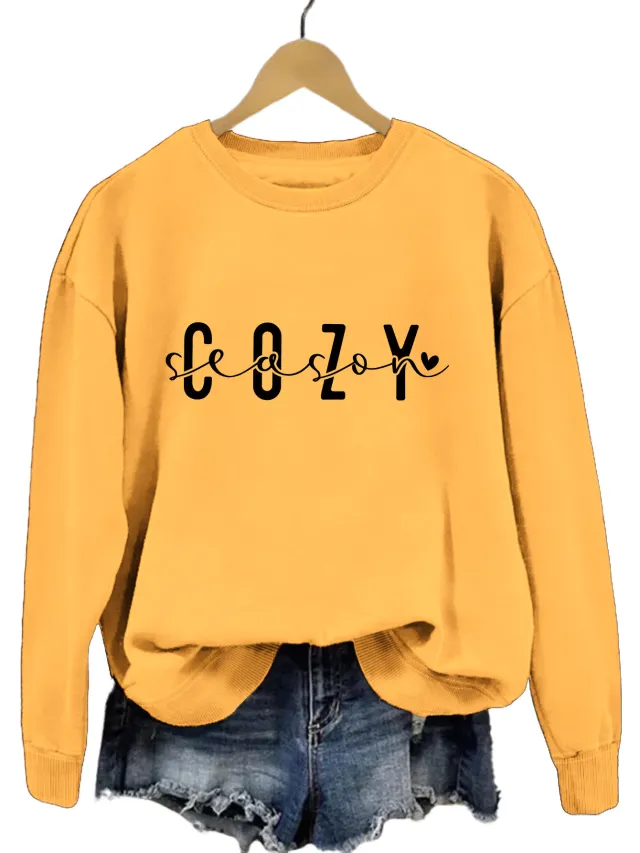 Fashion Printed Cozy Season Autumn Crew Neck Long Sleeve All match Loose Sweater Yellow Black - Shop at LoveMi