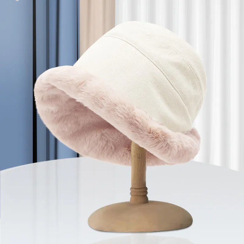 Women's Autumn And Winter Wild Fleece-lined Thickened Bucket Hat - Beige
