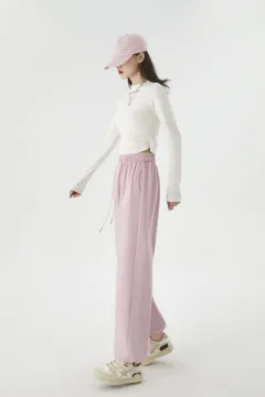 Sports And Leisure Lengthened Wide-leg Sweatpants - Youth Pink - View 1