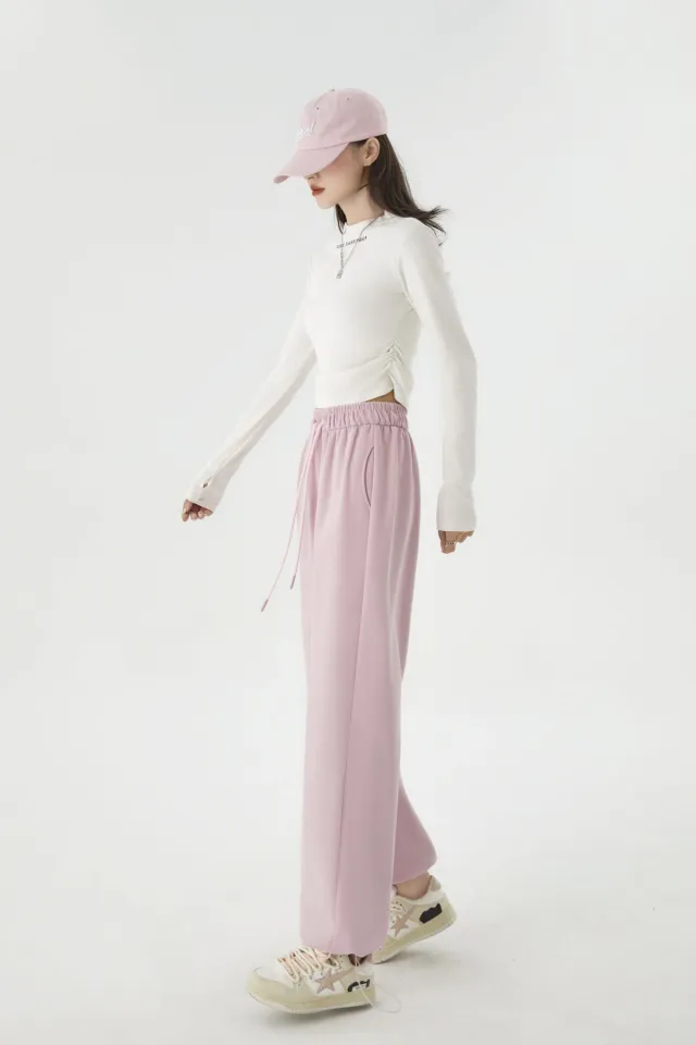 Sports And Leisure Lengthened Wide leg Sweatpants Youth Pink - Shop at LoveMi
