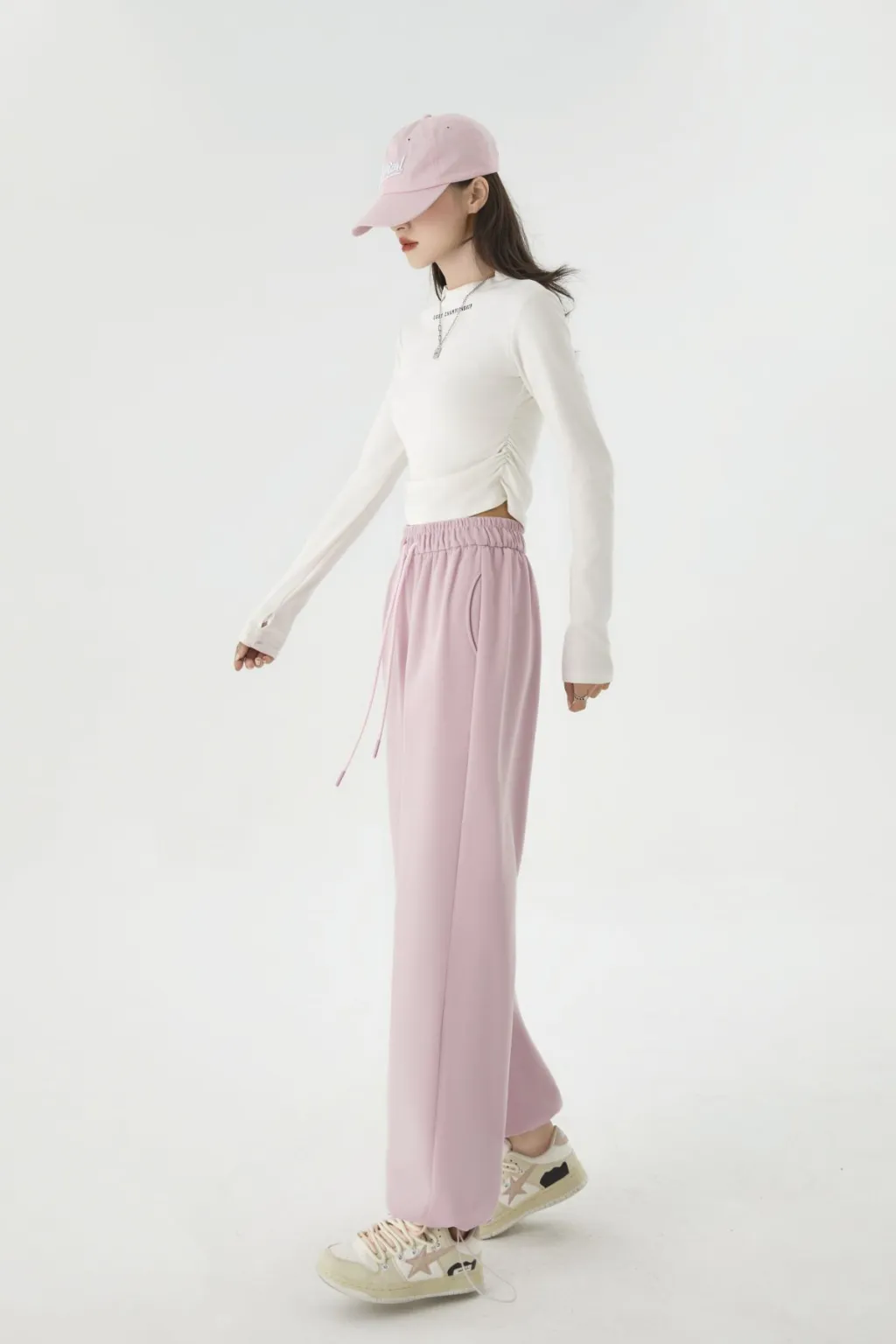 Sports And Leisure Lengthened Wide-leg Sweatpants - Youth Pink