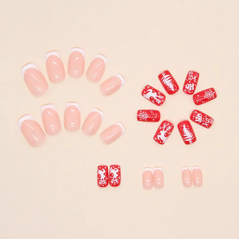 Cute Sweet Red Christmas Manicure Snowflake Elk