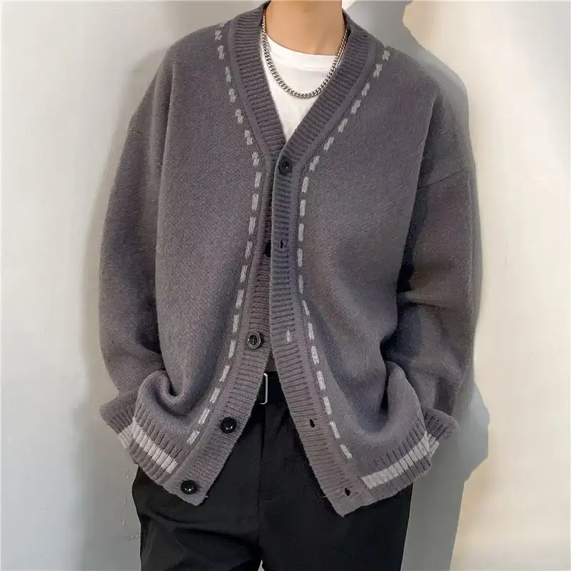 Retro Diamond Lattice Cardigan Sweater Lazy High-grade Men's Coat