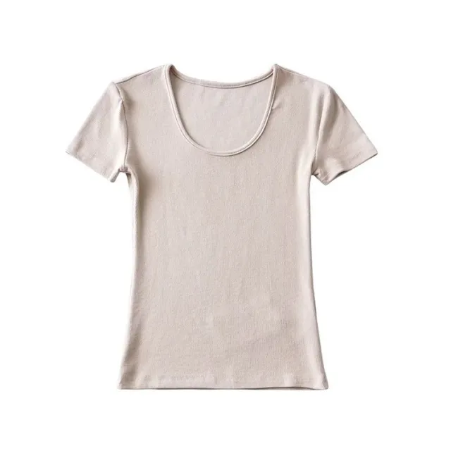 Women's Solid Color Round Neck Pullover Short Sleeve T shirt Apricot - Shop at LoveMi