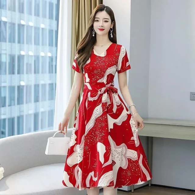 Fashion Mid length Loose Plus Size Women's Skirt Red Flower - Shop at LoveMi