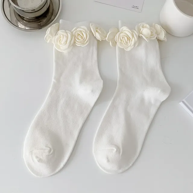 Three dimensional Camellia Tube Socks Personality Lolita Style Socks Camel - Shop at LoveMi