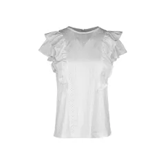 Women's Clothing Ruffled White Casual Patchwork Shirt For Women - White - View 1