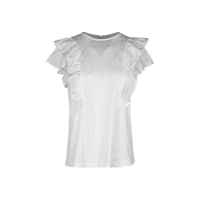 Women's Clothing Ruffled White Casual Patchwork Shirt For Women White - Shop at LoveMi