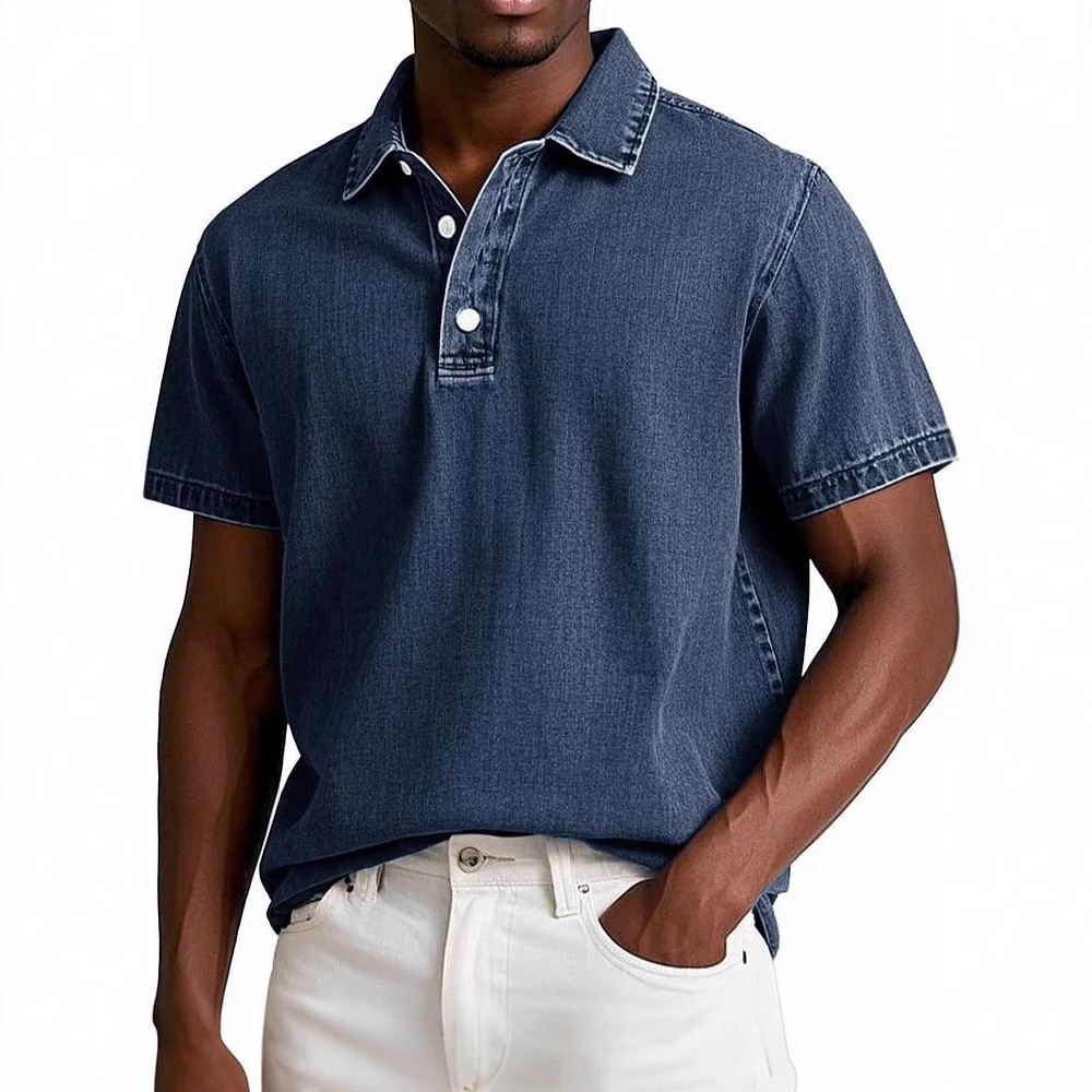 Mens Stylish Solid-color Vintage Short-sleeve Lapel Polo Shirt