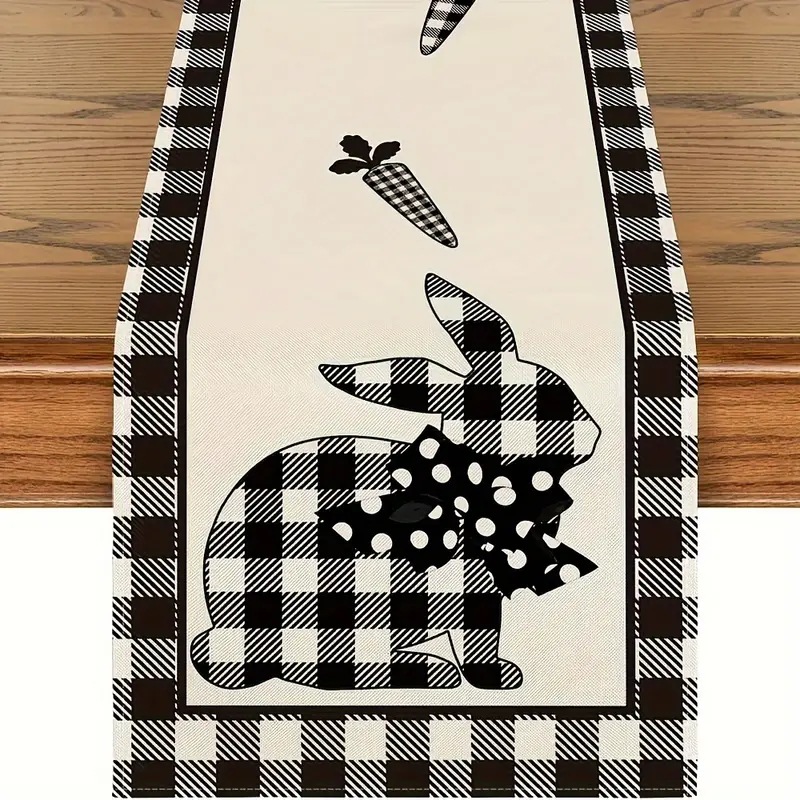Easter Table Runner Rabbit Egg Decoration Linen Printing Table Cloth - Picture 14 of 32