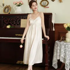 French-style Long Nightgown With Built-in Chest Pads Perfect For Wearing Outside - Champagne-M - View 1