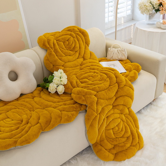 Title 1, Retro Rose-shaped Plush Thickened Cushion Non-s...