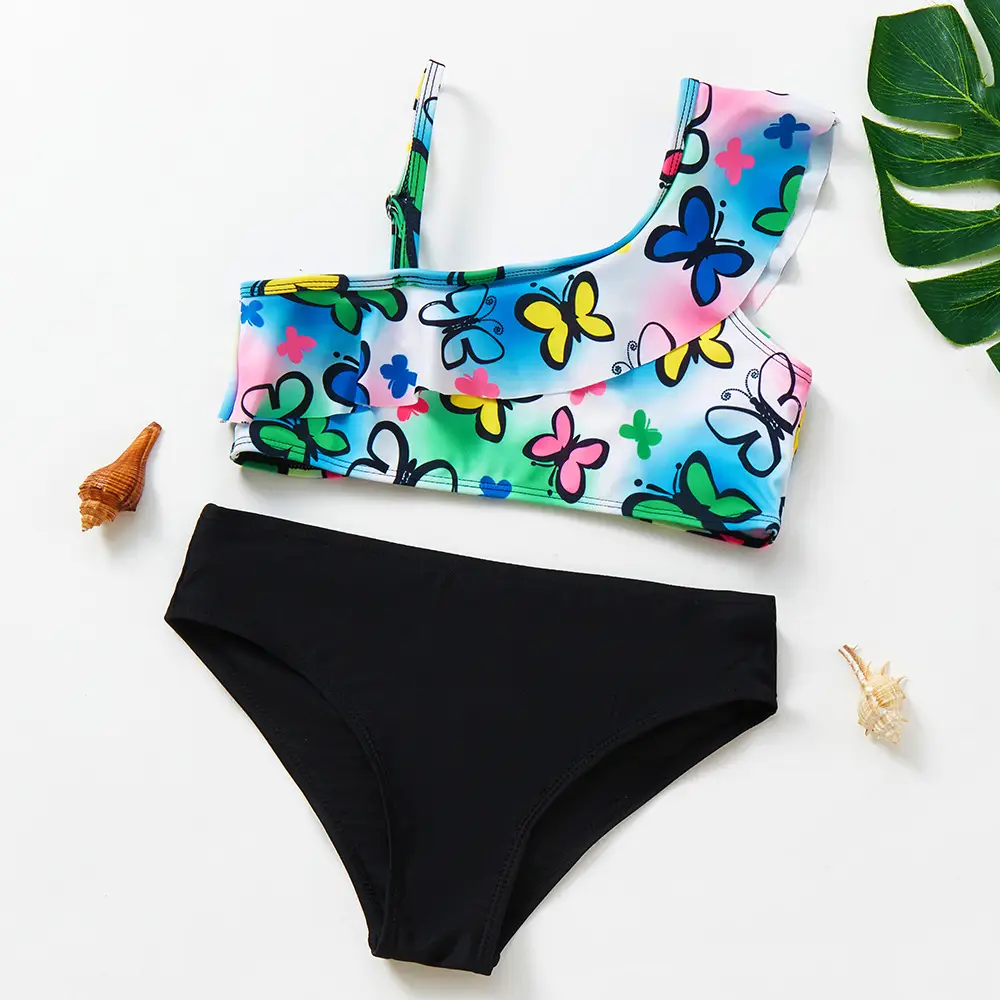 Girls' Oblique Shoulder Strap Split Swimsuit