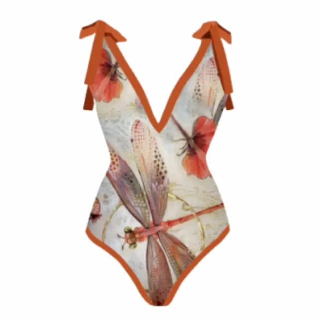 European American And French Style Retro Printed One piece Swimsuit For Women Jumpsuit Bikini L - Shop at LoveMi