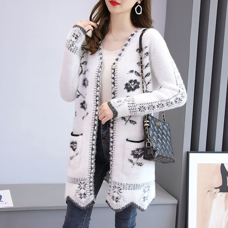 Autumn And Winter Cardigan Knitwear Women's Mid length Sweater Coat Black - Shop at LoveMi