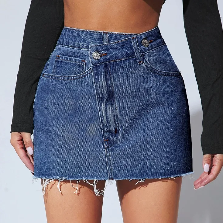 Short Fashion Irregular Denim Short Skirt - Dark Blue